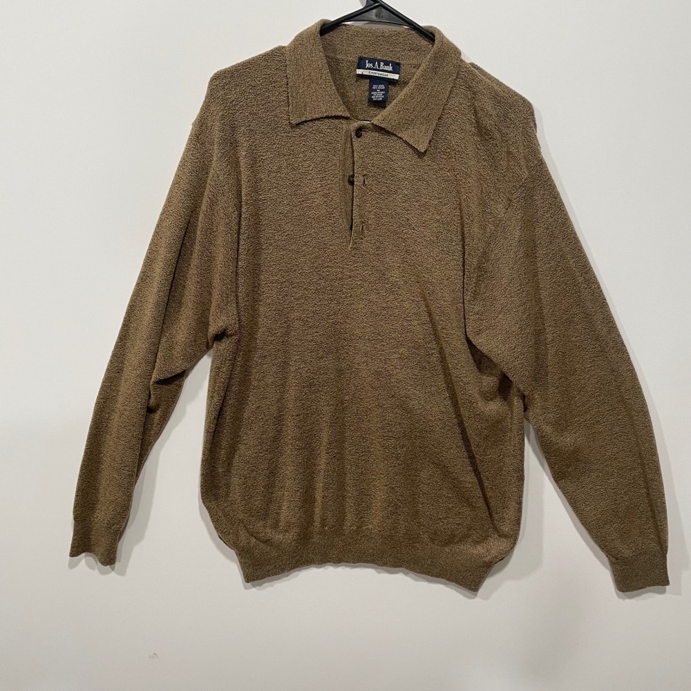 Jos A Bank Sportswear Mens Brown Textured Wool‎ Blend Polo Sweater Size M